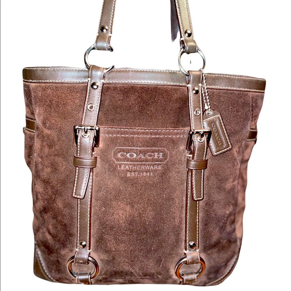‼️❌SOLD❌‼️💫COACH TOTE THROWBACK💫 Tote Suede & Leather Gallon Lunch Bag Purse